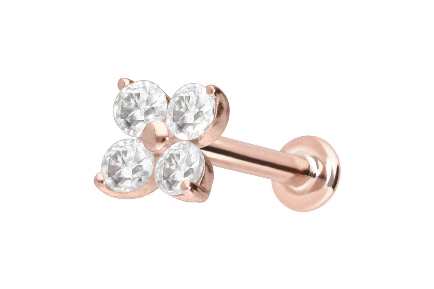 14 Karat Gold Labret Piercing mit Innengewinde MOISSANIT-BLUME